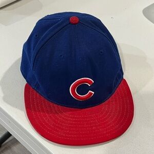 Chicago Cubs Authentic On-Field New Era Size 7 Fleece Navy Red Retro Hat MLB